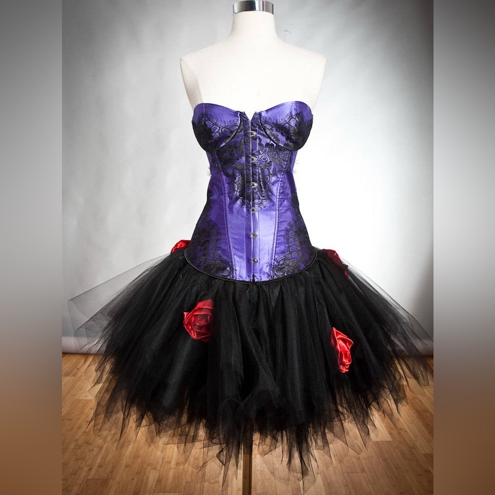 Purple and Black Lace and Tulle Burlesque Prom Dress + Tiara